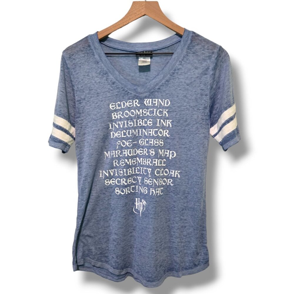 Warner Bros Harry Potter T-shirt womens v-neck short sleeve blue small